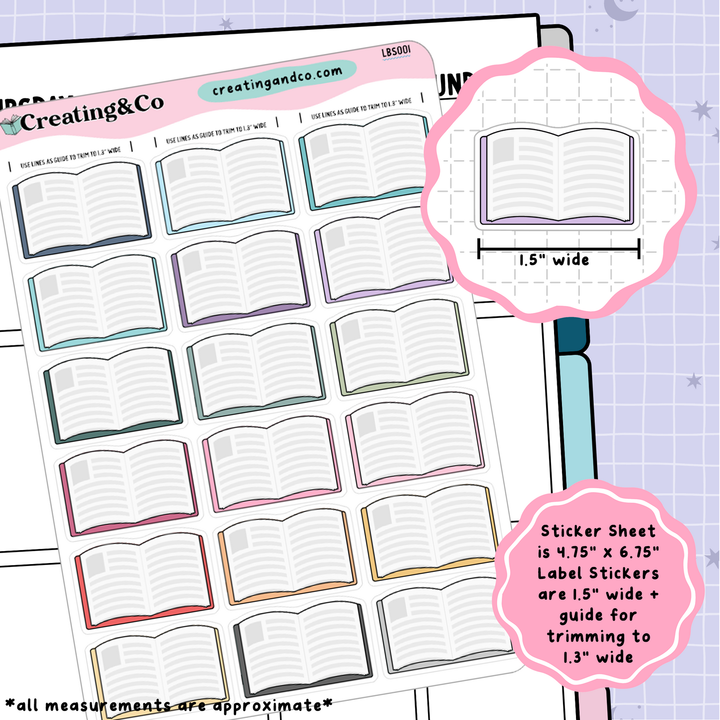 Open Book Shaped Label Functional Sticker Sheet - LBS001