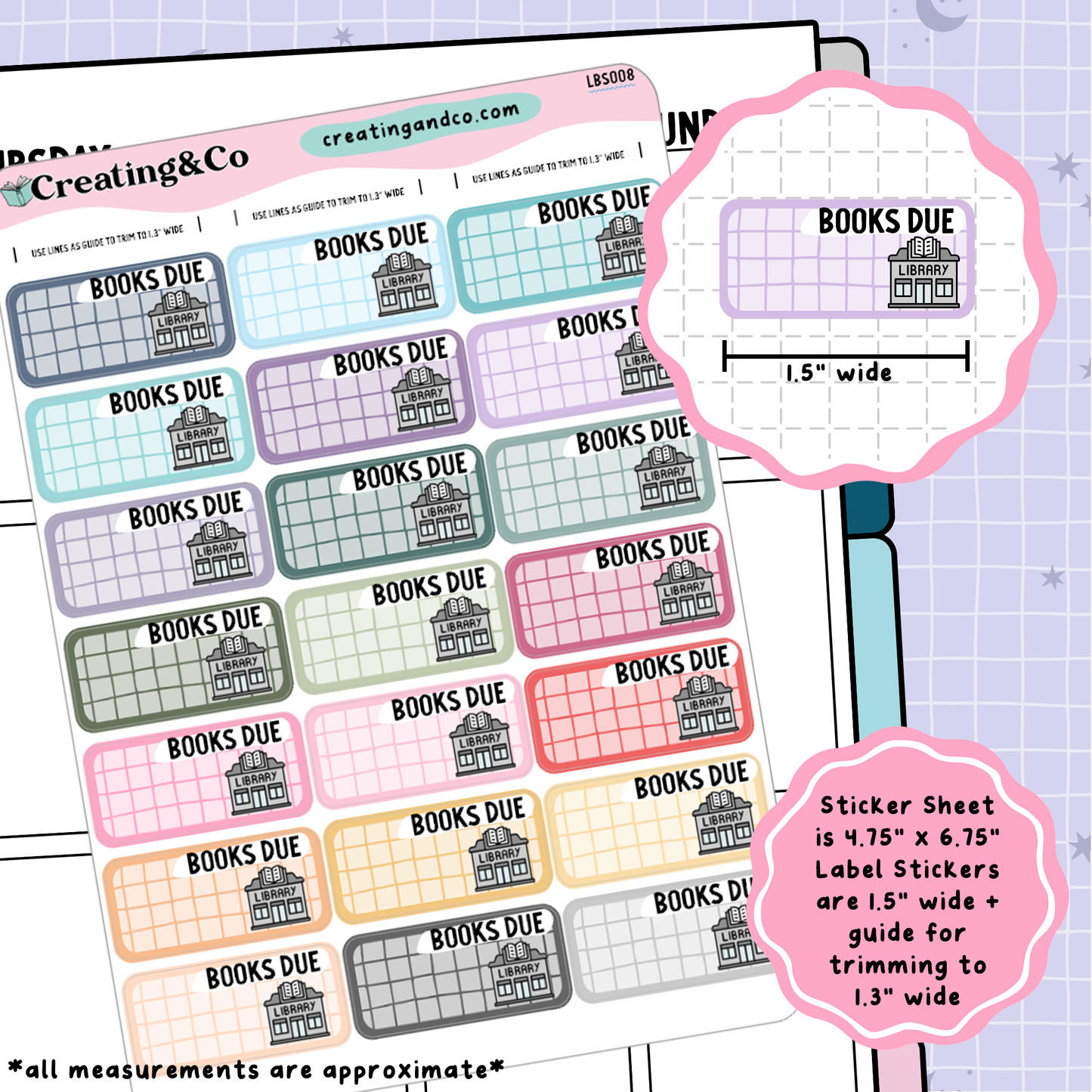 Library Books Due Label Functional Sticker Sheet - LBS008