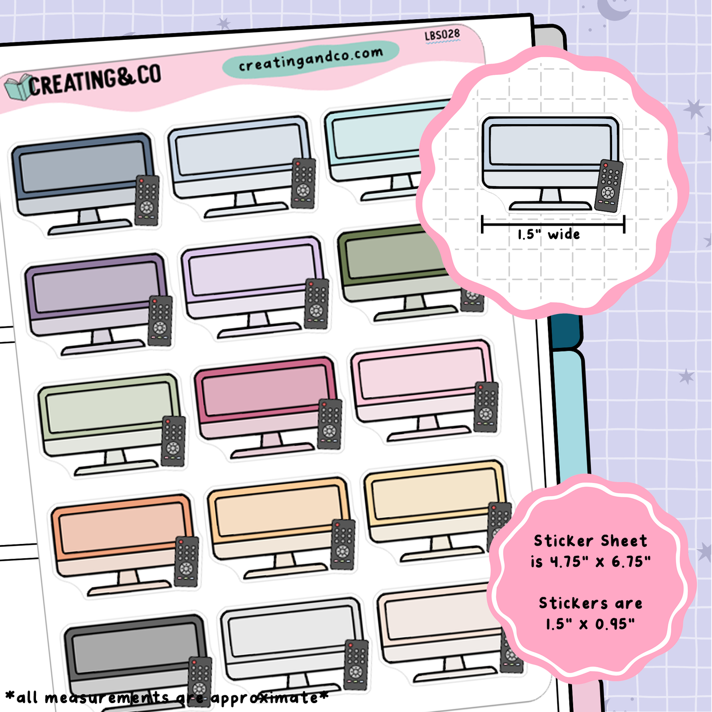 Television Shaped Labels, TV Labels Functional Sticker Sheet - LBS028