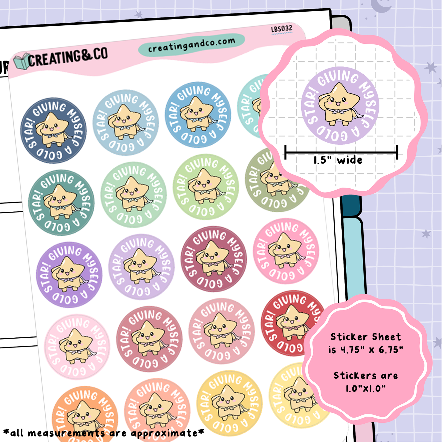 Gold Star Functional Sticker Sheet - LBS032