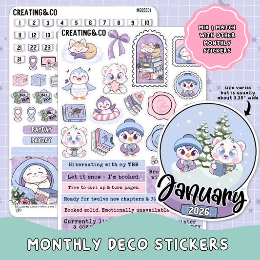 Arctic Reads January Decorative & Functional Planner Sticker Kit  - ME/MD055