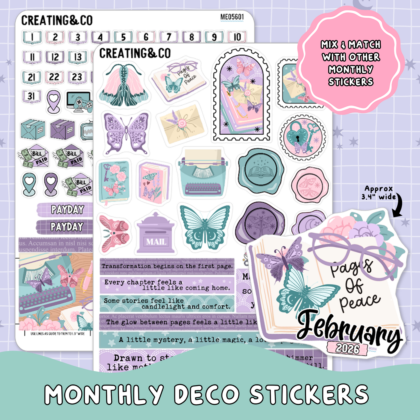Butterfly Pages February Decorative & Functional Planner Sticker Kit  - ME/MD056