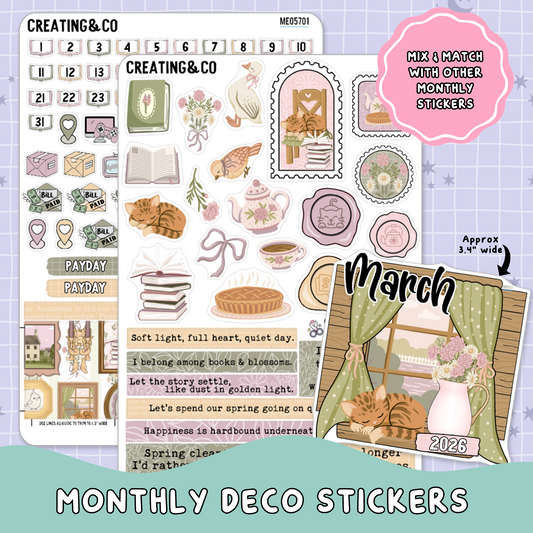 Cozy Spring Cottage March Decorative & Functional Planner Sticker Kit  - ME/MD057