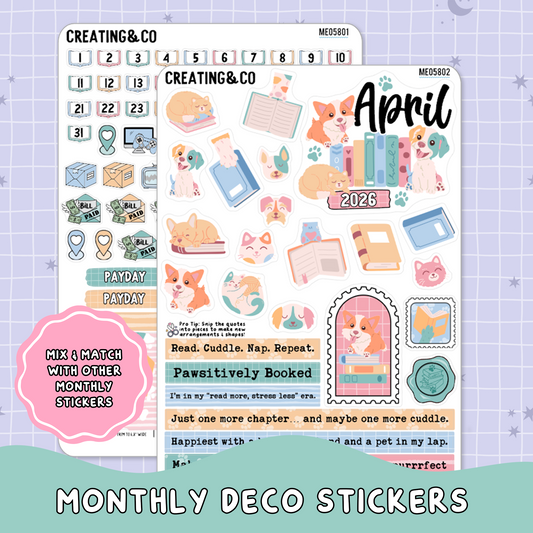 Paws & Pages April Decorative & Functional Planner Sticker Kit  - ME058