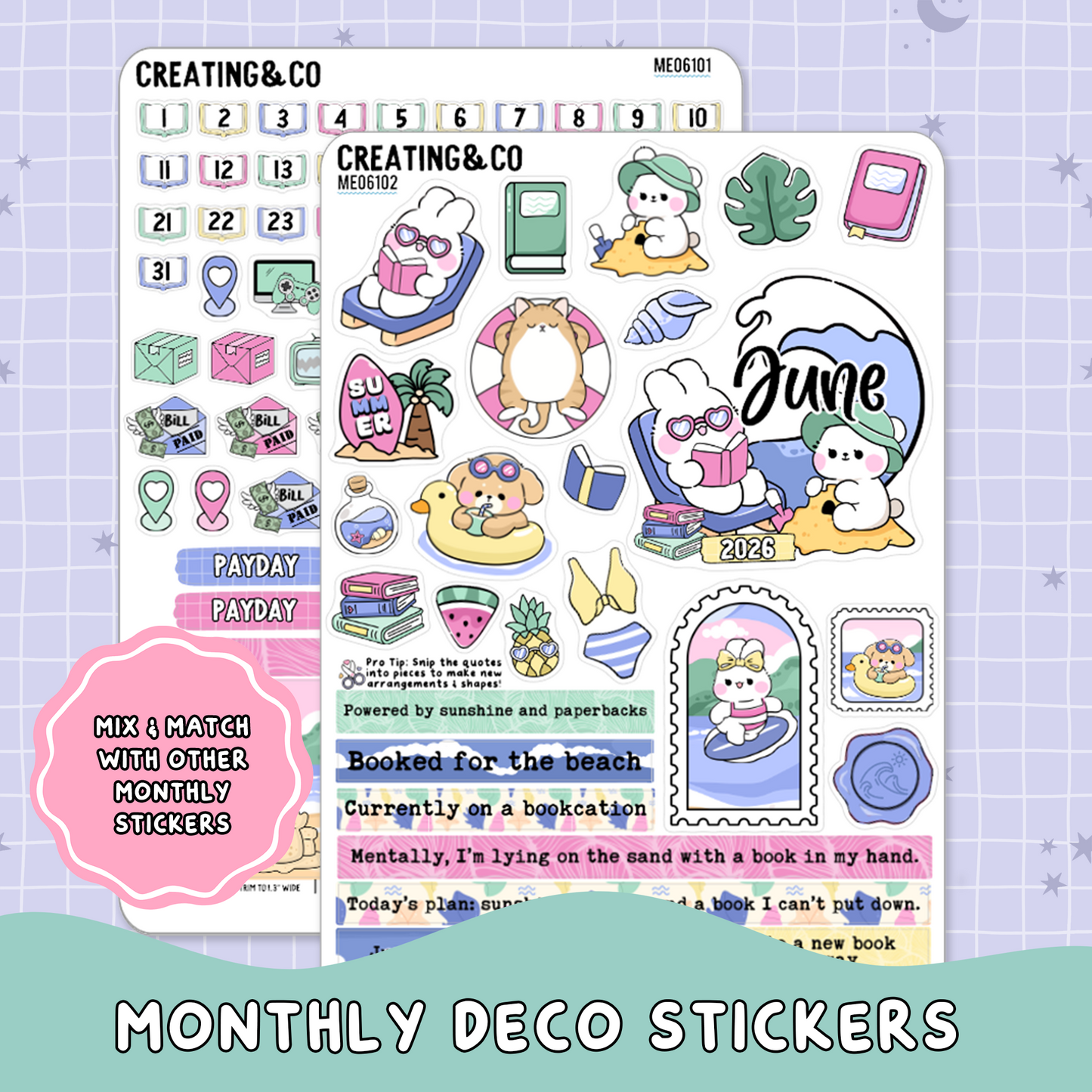 Books & Beach June Decorative & Functional Planner Sticker Kit  - ME061