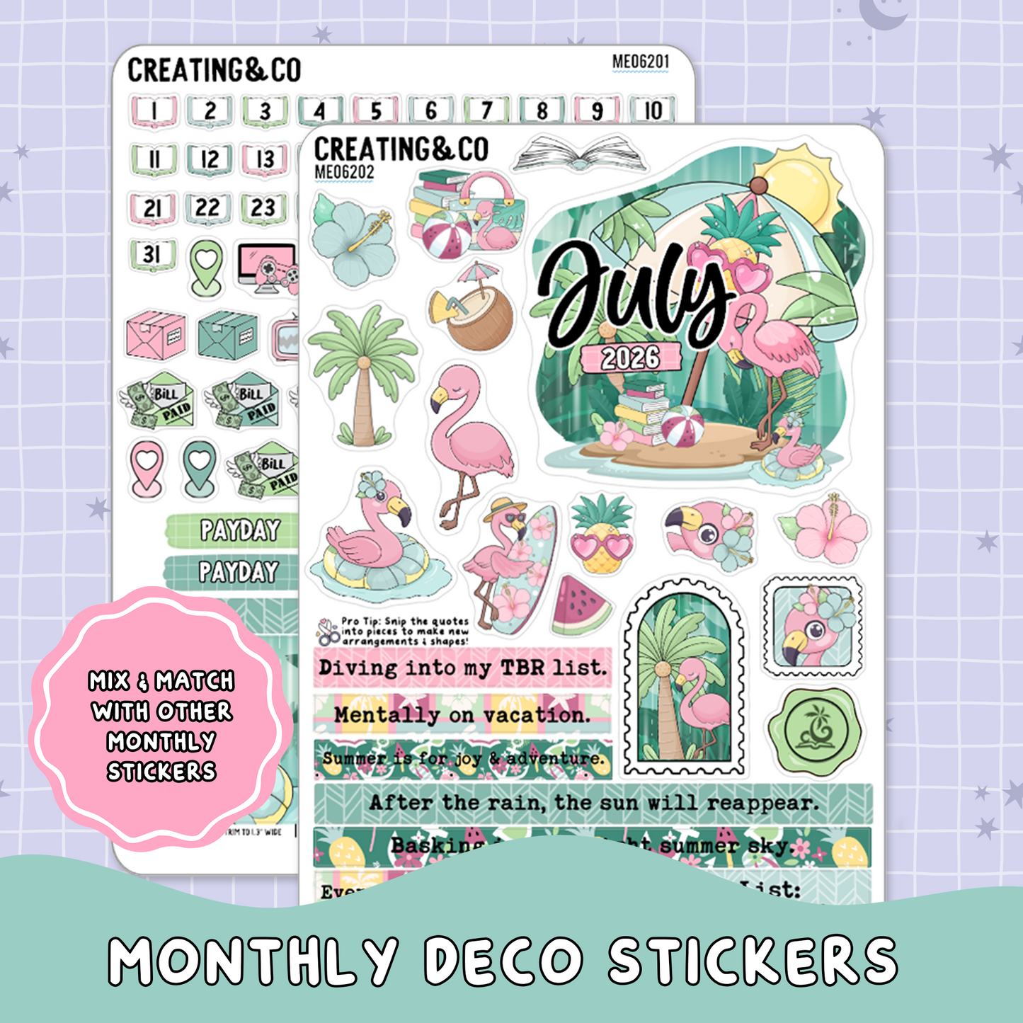 Summer Rain July Decorative & Functional Planner Sticker Kit  - ME062