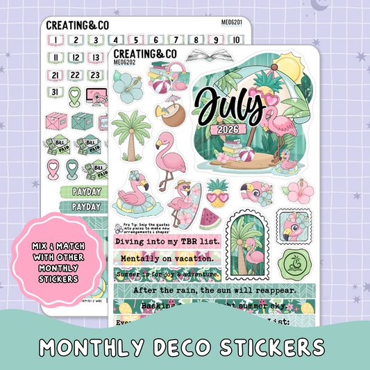 Summer Rain July Decorative & Functional Planner Sticker Kit  - ME062