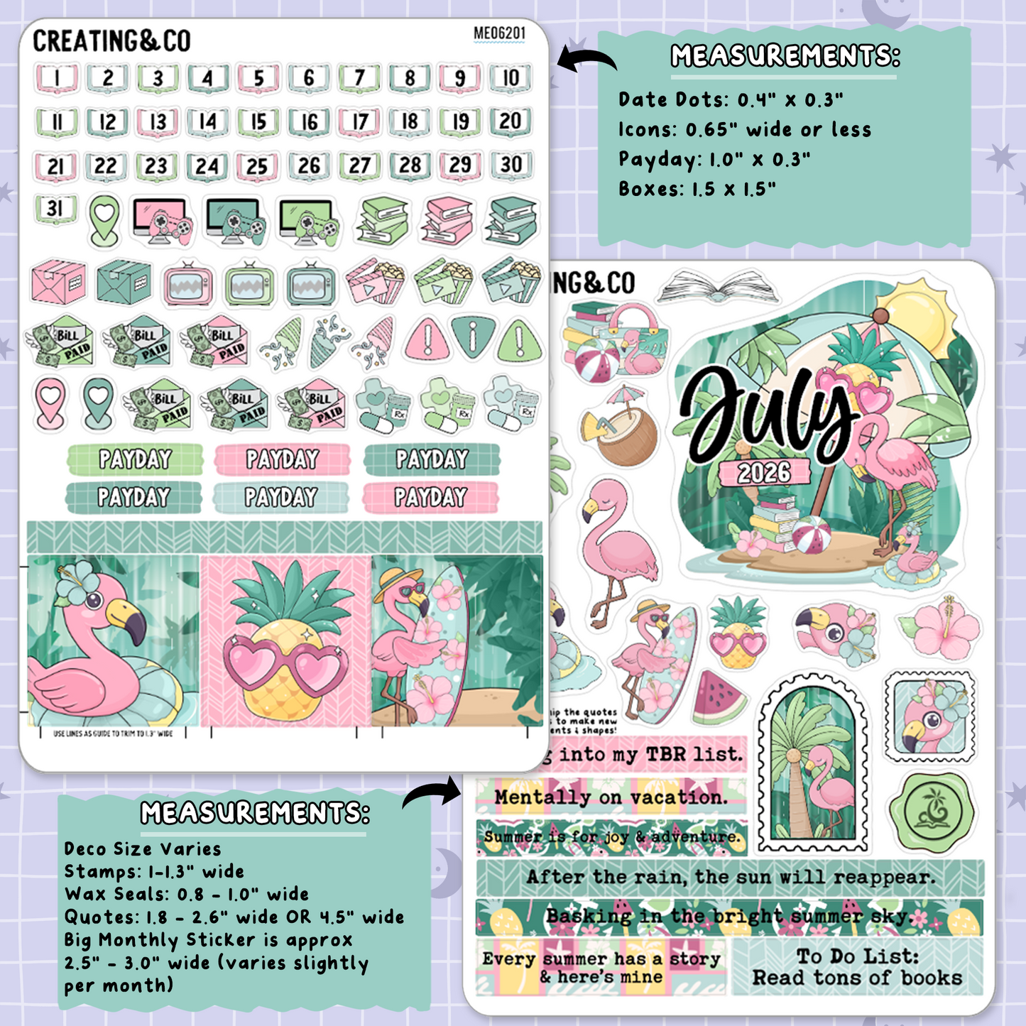 Summer Rain July Decorative & Functional Planner Sticker Kit  - ME062
