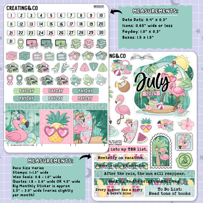 Summer Rain July Decorative & Functional Planner Sticker Kit  - ME062
