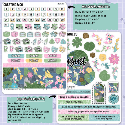 Tranquil Pond August Decorative & Functional Planner Sticker Kit  - ME063