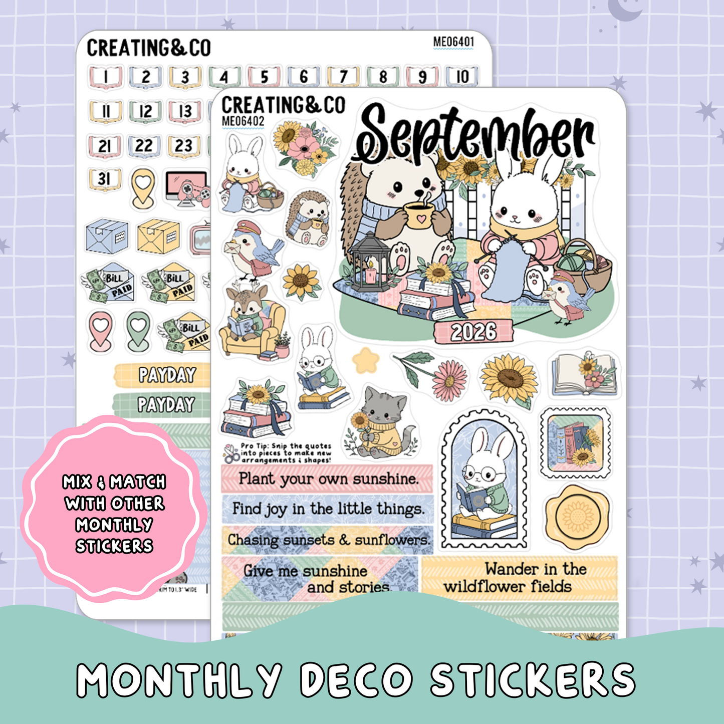 Cozy Patchwork September Decorative & Functional Planner Sticker Kit  - ME064