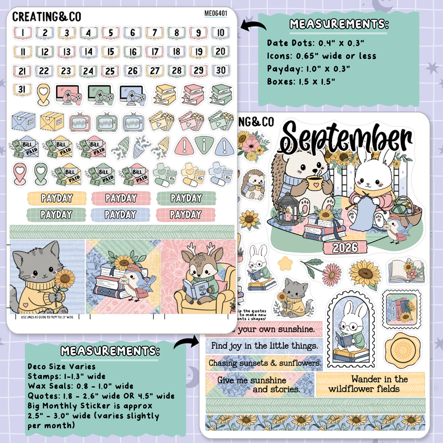 Cozy Patchwork September Decorative & Functional Planner Sticker Kit  - ME064