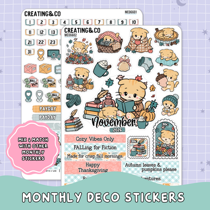 Cozy Cat November Decorative & Functional Planner Sticker Kit  - ME066