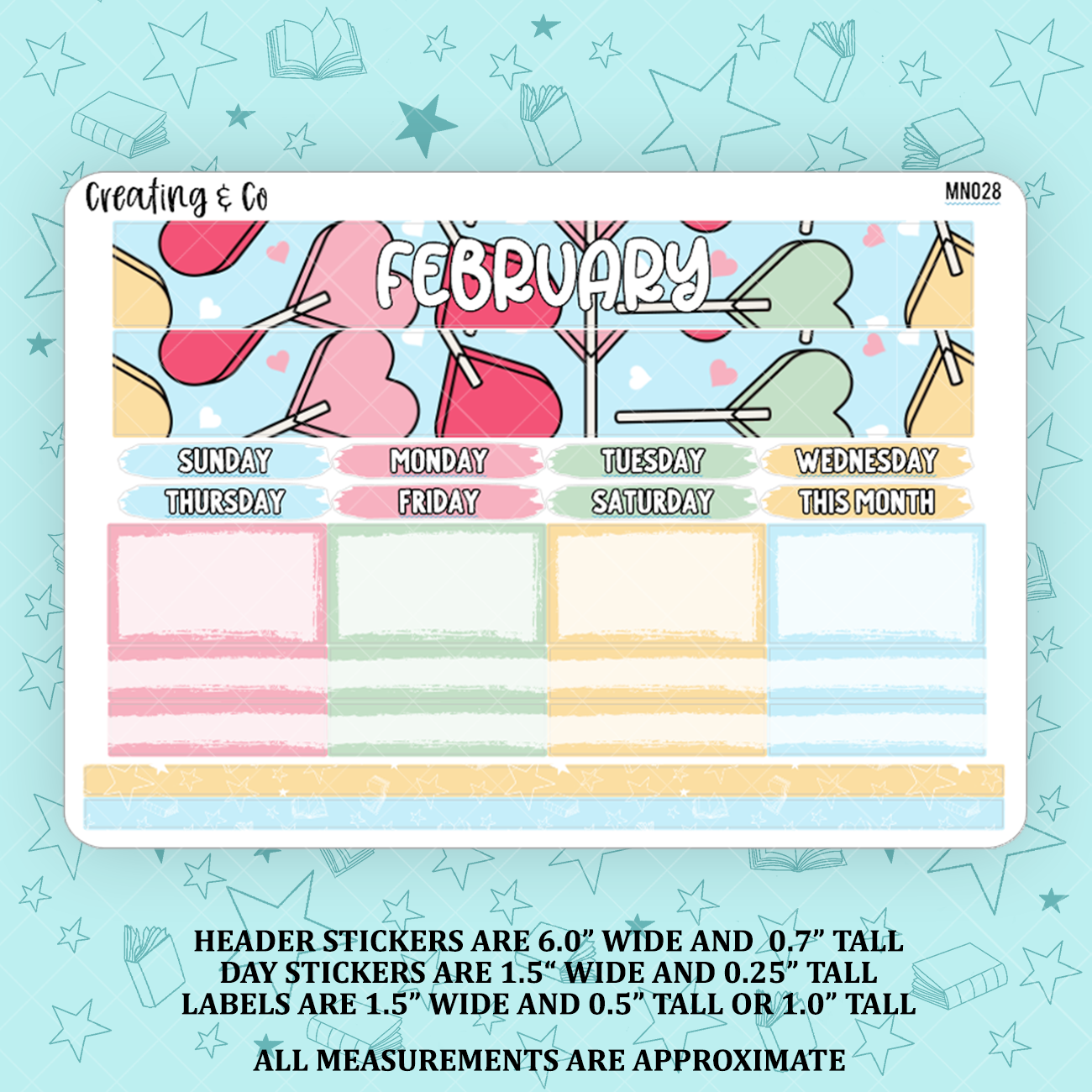 February Monthly Kit for Large Planners (1.5" wide columns) - MN028