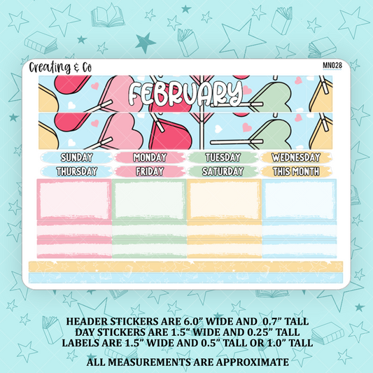 February Monthly Kit for Large Planners (1.5" wide columns) - MN028