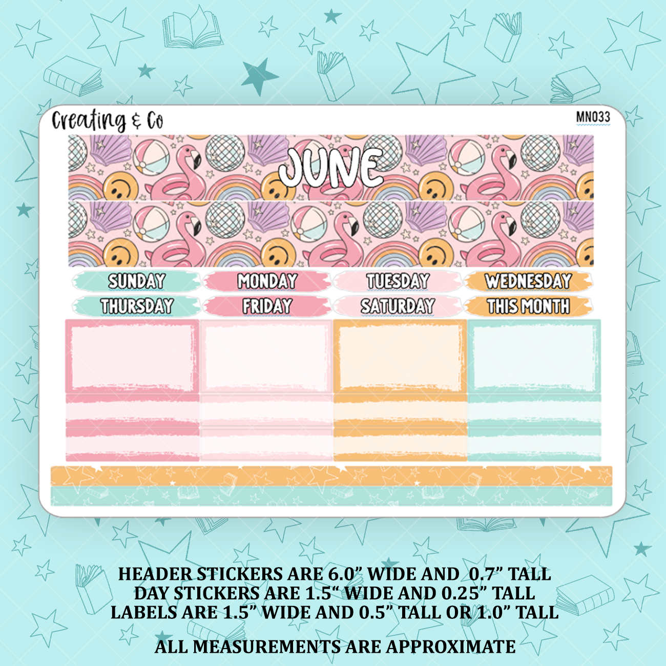 June Monthly Kit for Large Planners (1.5" wide columns) - MN033