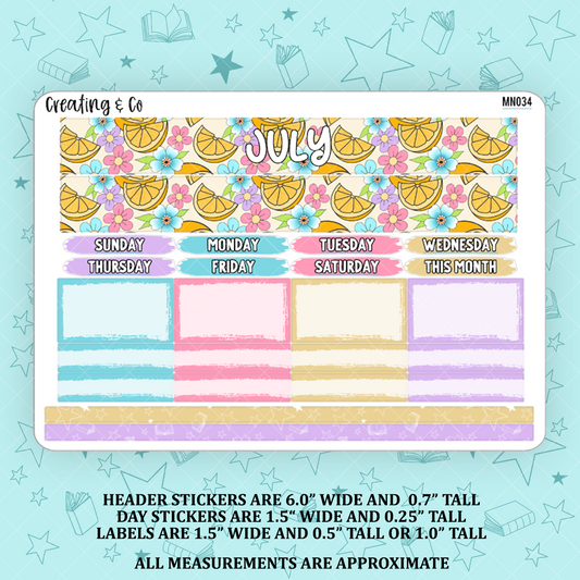 July Summer Monthly Kit for Large Planners (1.5" wide columns) - MN034