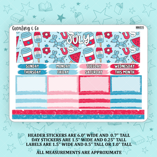 July Patriotic Monthly Kit for Large Planners (1.5" wide columns) - MN035