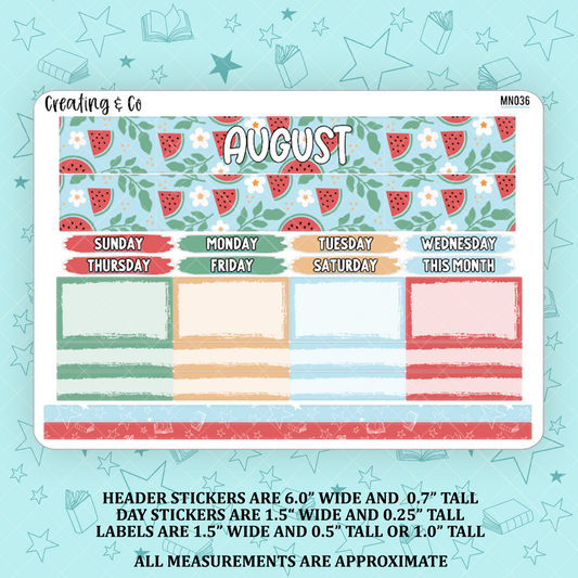 August Monthly Kit for Large Planners (1.5" wide columns) - MN036