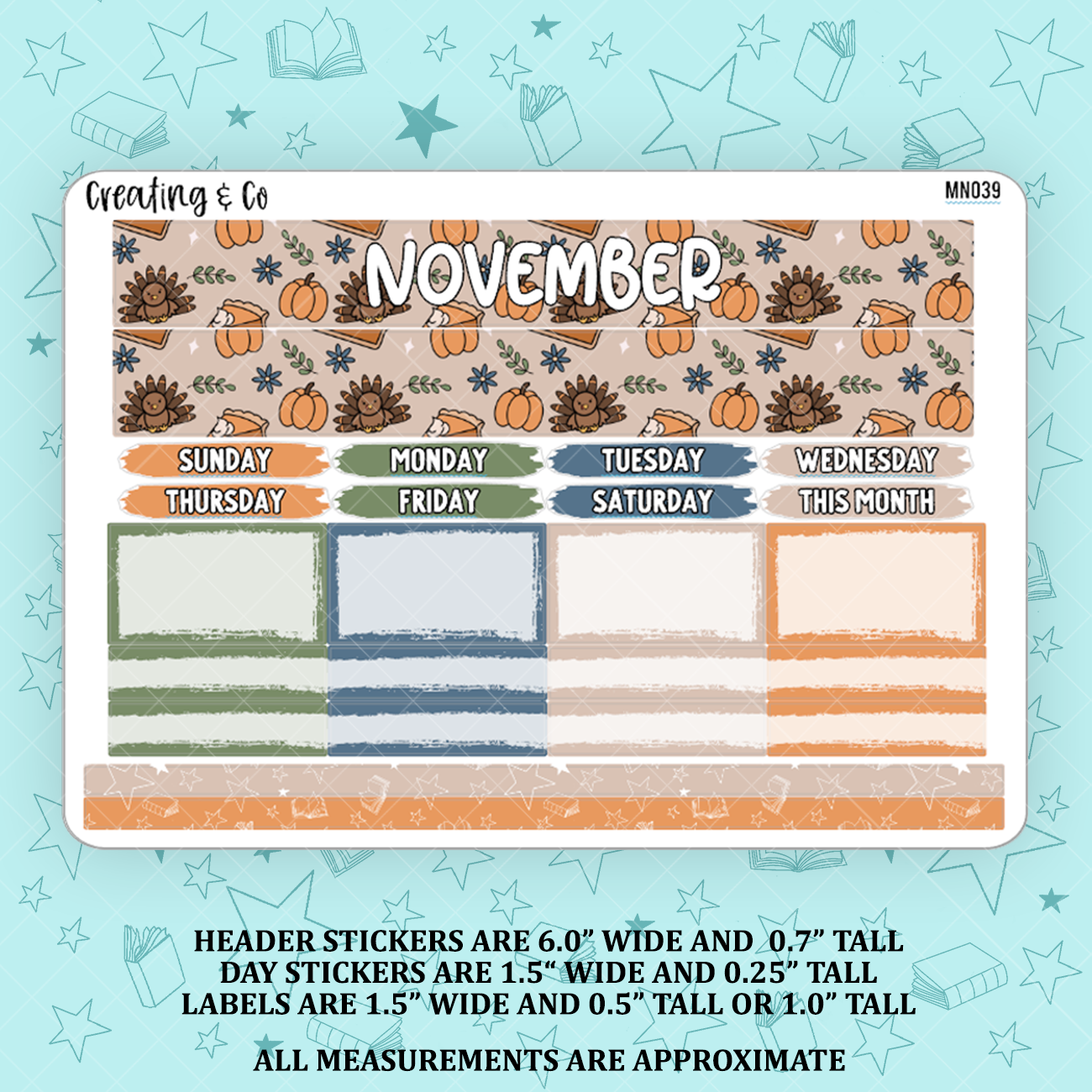 November Monthly Kit for Large Planners (1.5" wide columns) - MN039