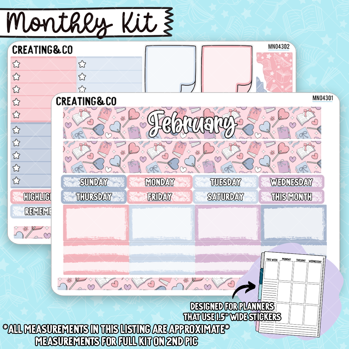 February Monthly Kit for Large Planners (1.5" wide columns) - MN043