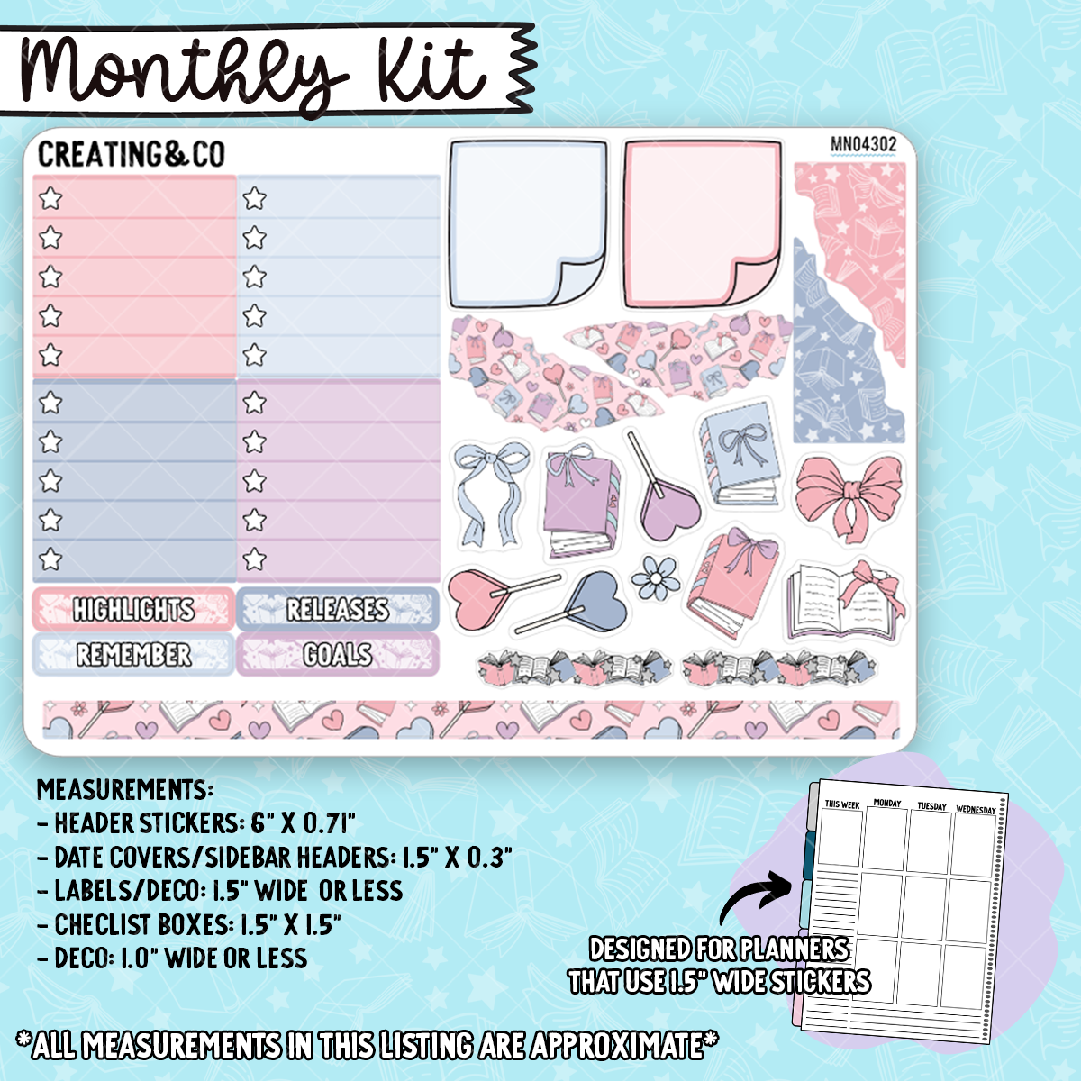 February Monthly Kit for Large Planners (1.5" wide columns) - MN043