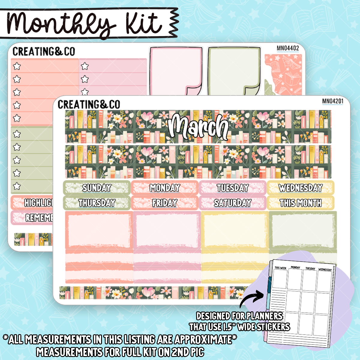 March Monthly Kit for Large Planners (1.5" wide columns) - MN044