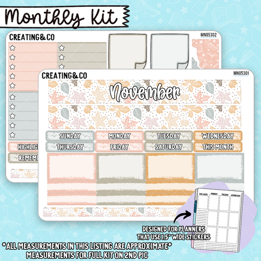November Monthly Kit for Large Planners (1.5" wide columns) - MN053