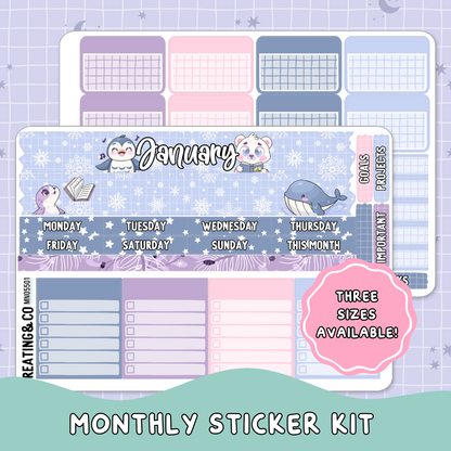 Arctic Reads January Monthly Planner Sticker Kit  - MN/HBM/MS055