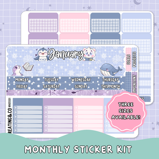Arctic Reads January Monthly Planner Sticker Kit  - MN/HBM/MS055