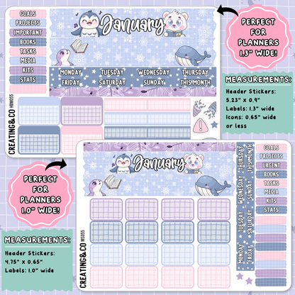 Arctic Reads January Monthly Planner Sticker Kit  - MN/HBM/MS055