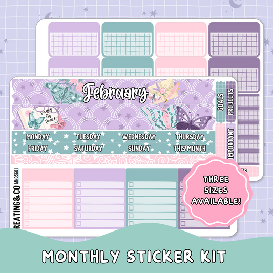 Butterfly Pages February Monthly Planner Sticker Kit  - MN/HBM/MS056