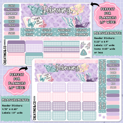 Butterfly Pages February Monthly Planner Sticker Kit  - MN/HBM/MS056