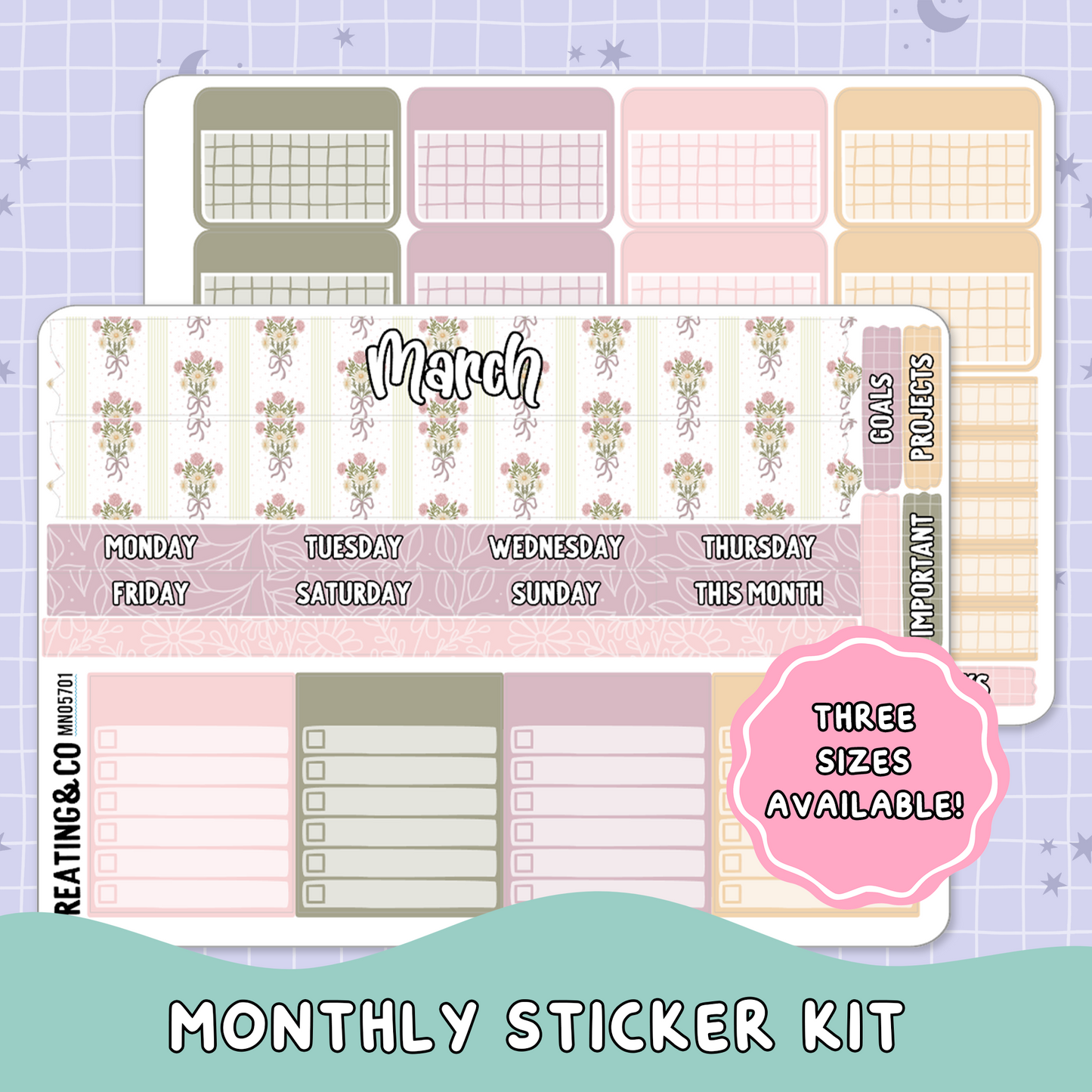 Cozy Spring Cottage March Monthly Planner Sticker Kit  - MN/HBM/MS057