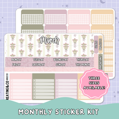 Cozy Spring Cottage March Monthly Planner Sticker Kit  - MN/HBM/MS057