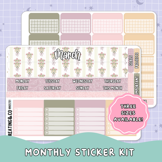 Cozy Spring Cottage March Monthly Planner Sticker Kit  - MN/HBM/MS057