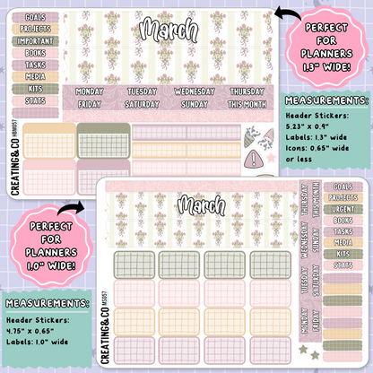 Cozy Spring Cottage March Monthly Planner Sticker Kit  - MN/HBM/MS057