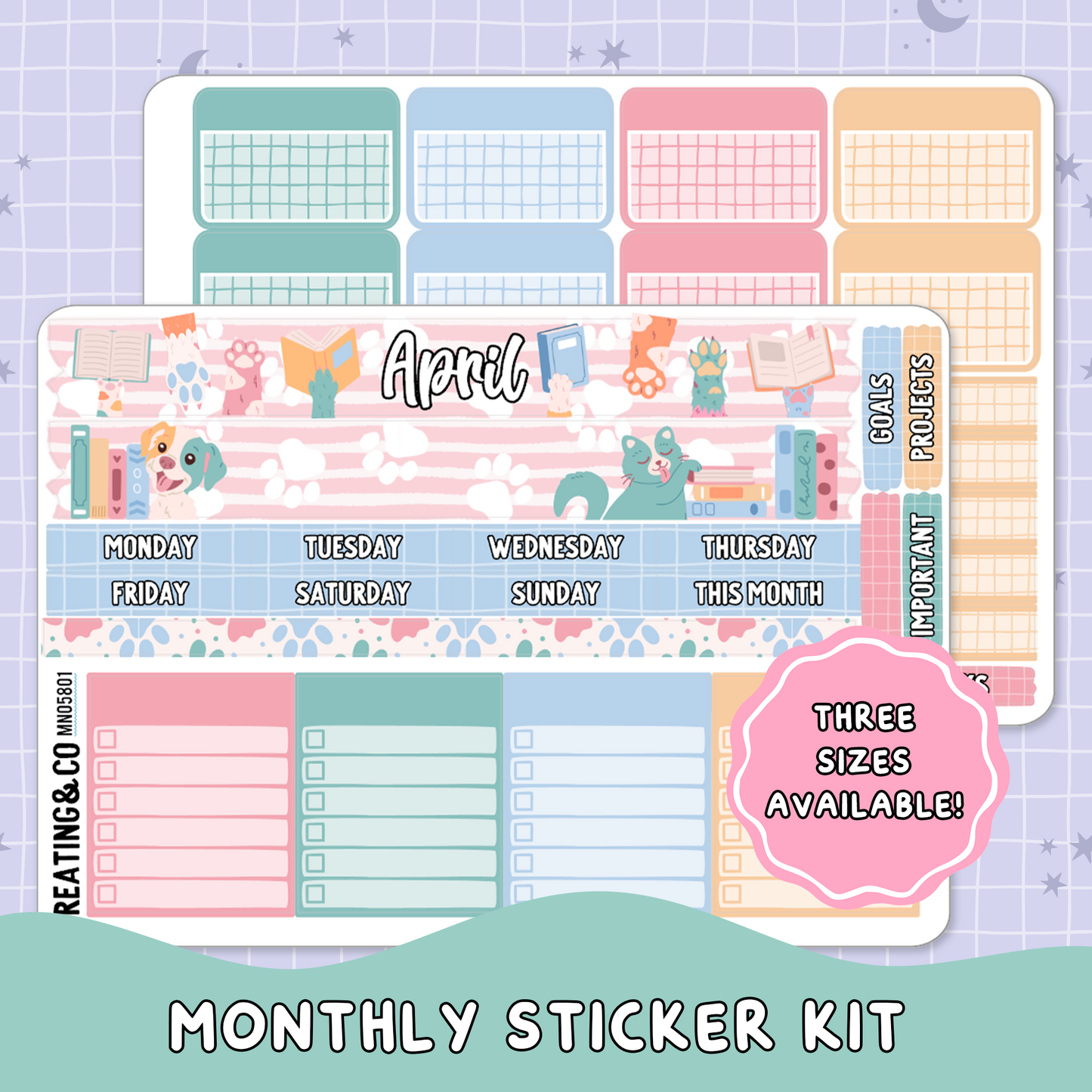Paws & Pages April Monthly Planner Sticker Kit  - MN/HBM/MS058