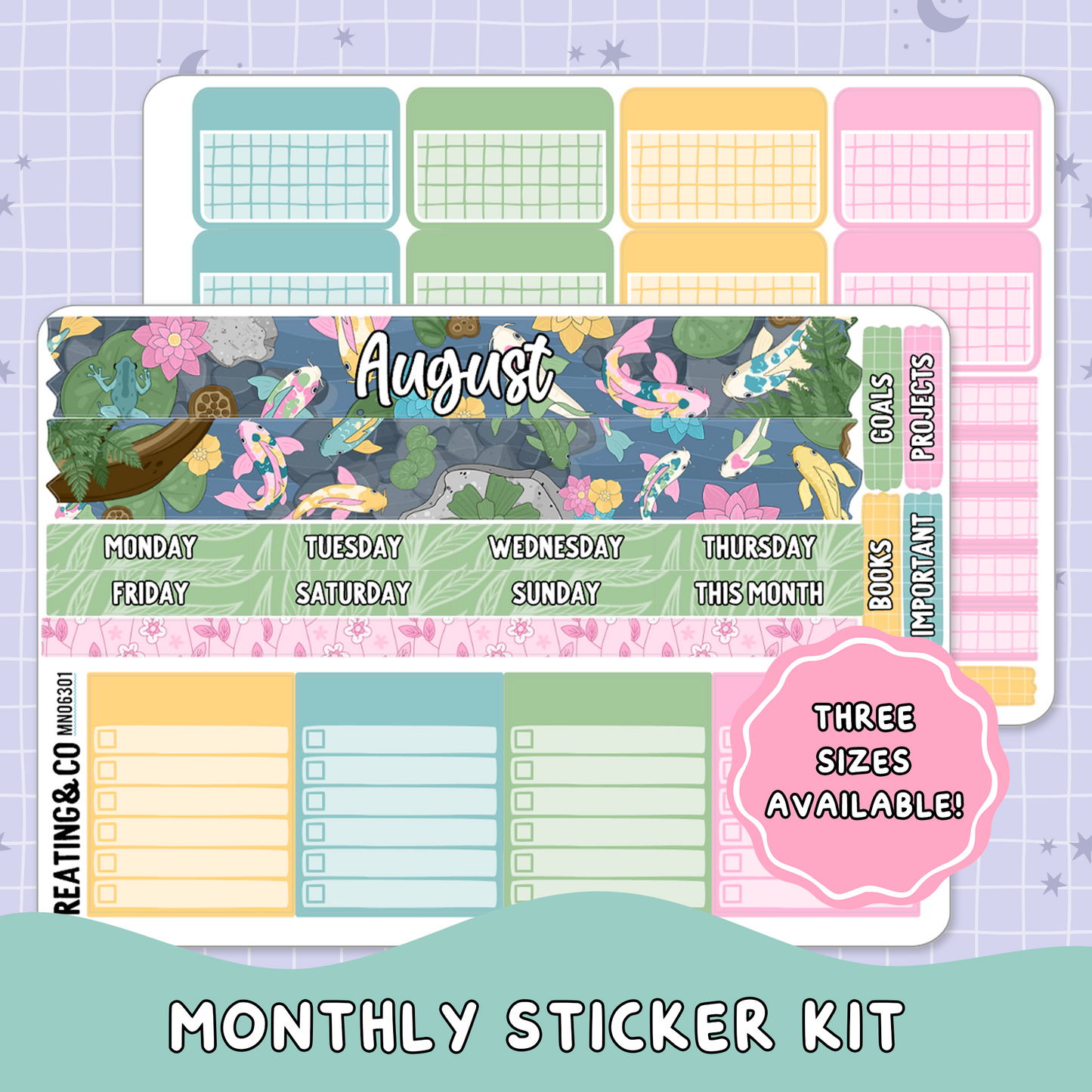 Tranquil Pond August Monthly Planner Sticker Kit  - MN/HBM/MS063