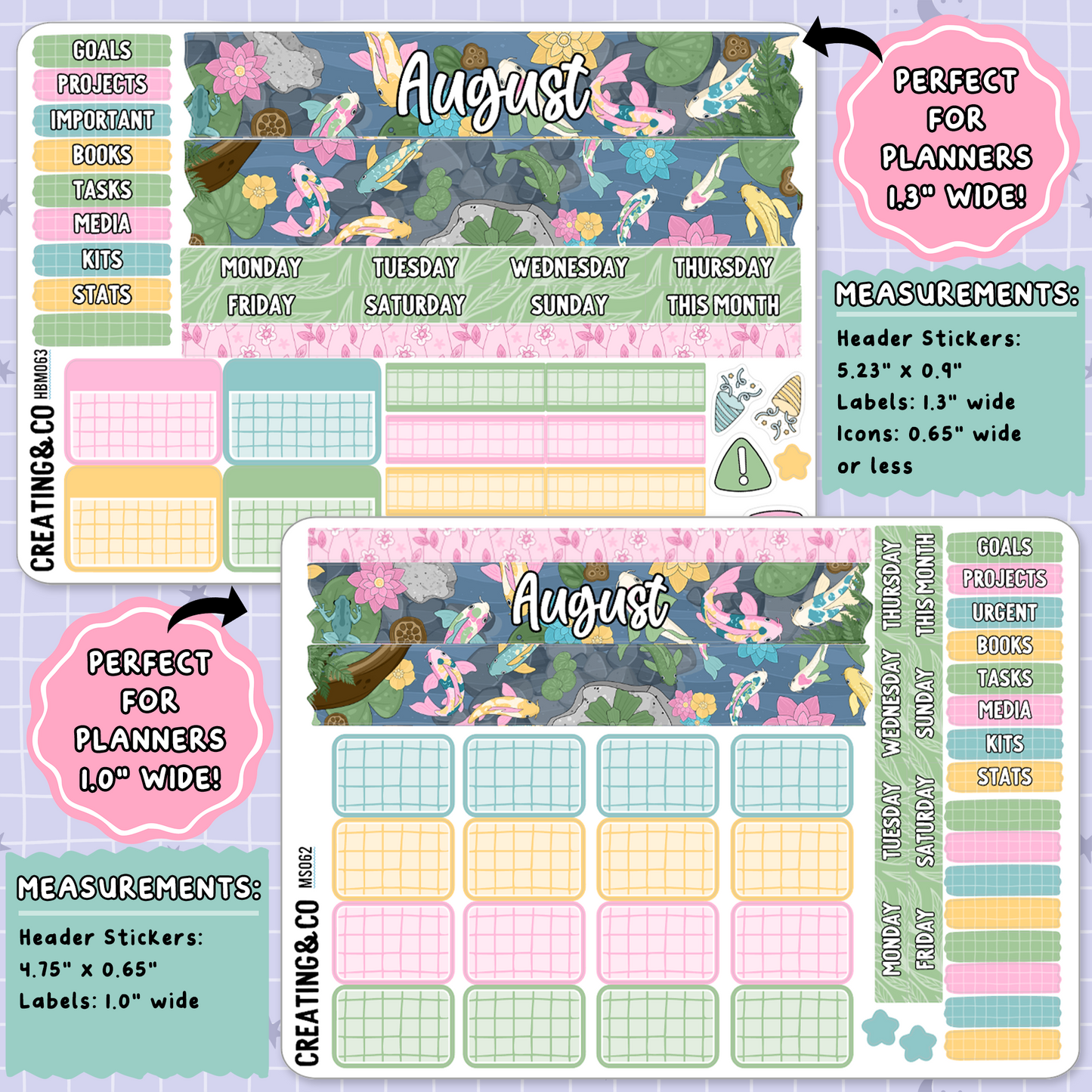Tranquil Pond August Monthly Planner Sticker Kit  - MN/HBM/MS063