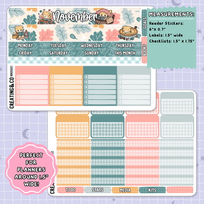 Cozy Cat November Monthly Planner Sticker Kit  - MN/HBM/MS066