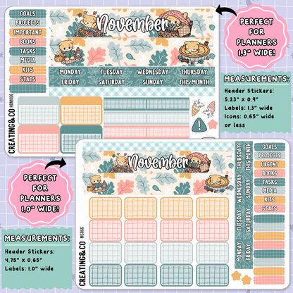 Cozy Cat November Monthly Planner Sticker Kit  - MN/HBM/MS066