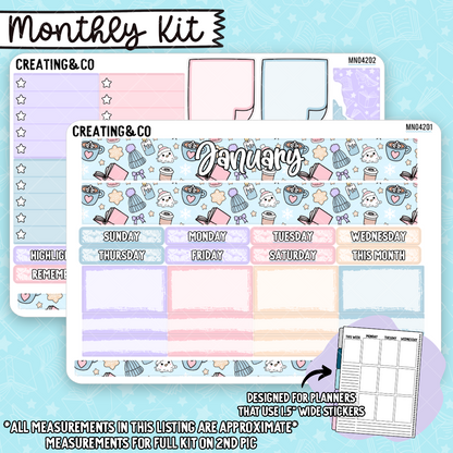 January Monthly Kit for Large Planners (1.5" wide columns) - MN042