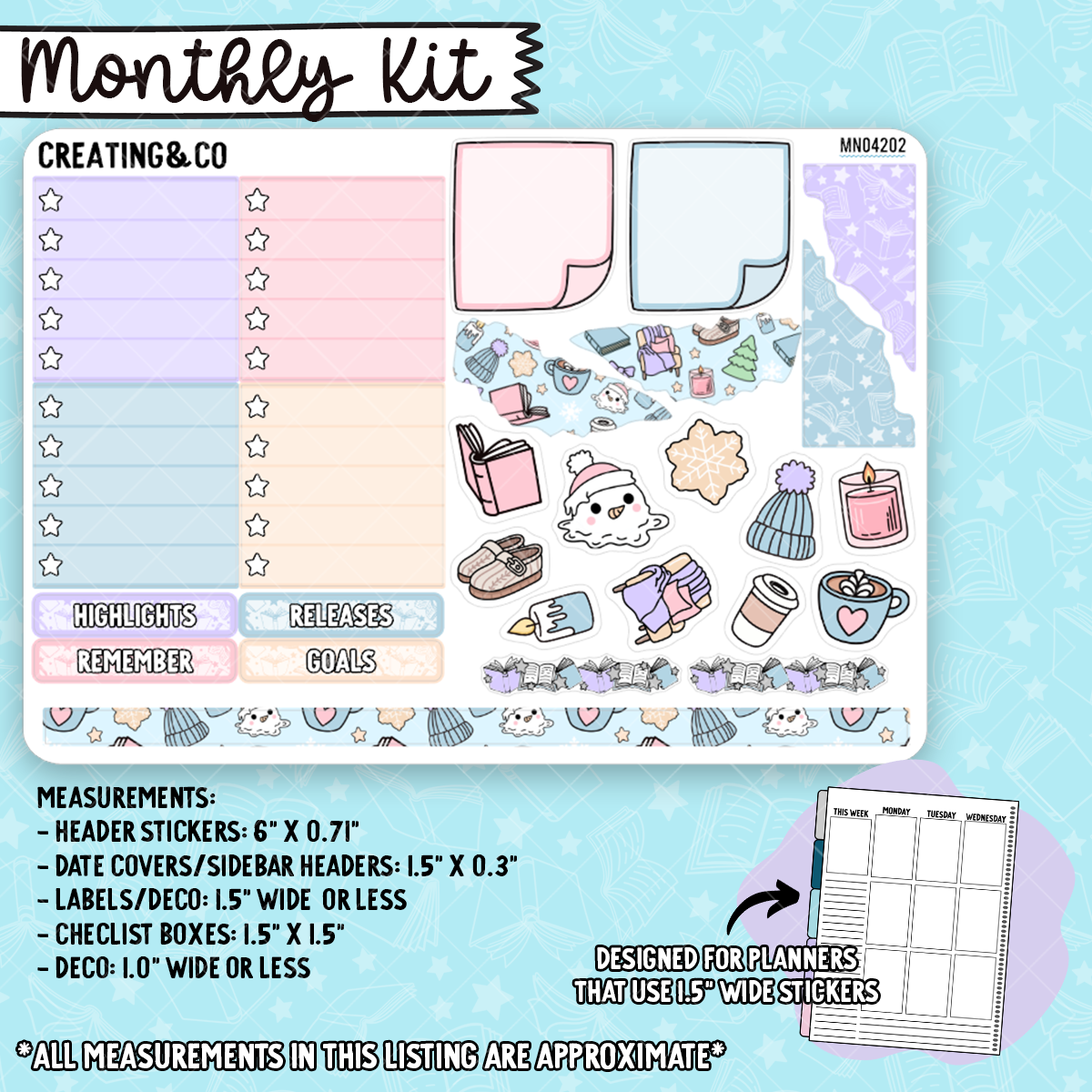 January Monthly Kit for Large Planners (1.5" wide columns) - MN042