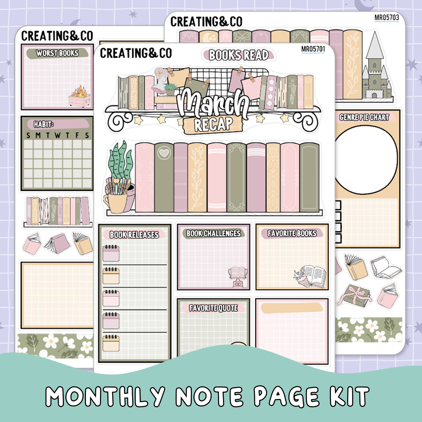 Cozy Spring Cottage March Monthly Notes Page Builder Planner Sticker Kit  - MR057