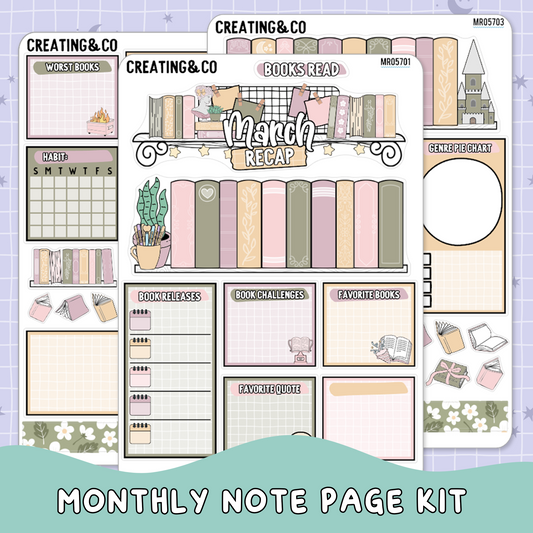 Cozy Spring Cottage March Monthly Notes Page Builder Planner Sticker Kit  - MR057