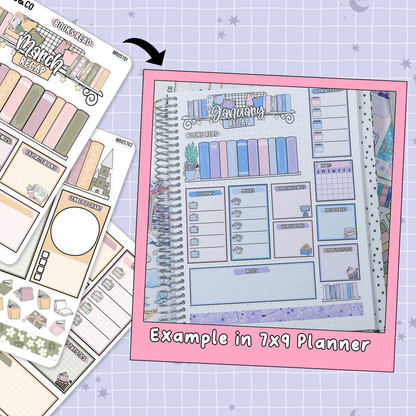 Cozy Spring Cottage March Monthly Notes Page Builder Planner Sticker Kit  - MR057