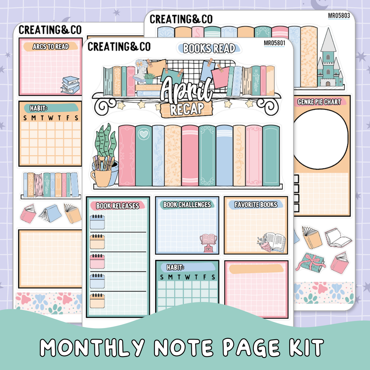 Paws & Pages April Monthly Notes Page Builder Planner Sticker Kit  - MR058