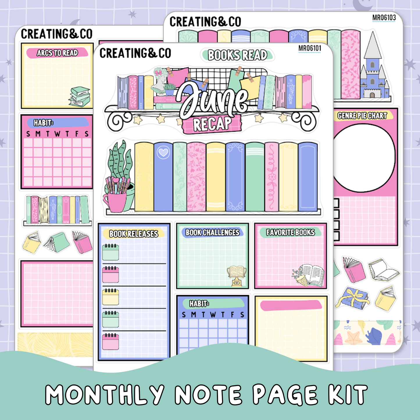 Books & Beach June Monthly Notes Page Builder Planner Sticker Kit  - MR061