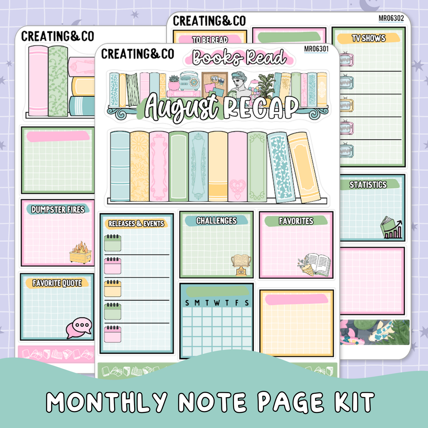 Tranquil Pond August Monthly Notes Page Builder Planner Sticker Kit  - MR063